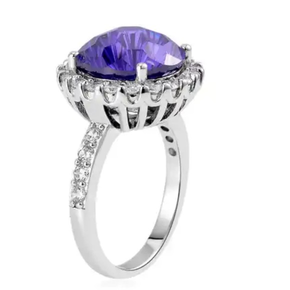Lustro Stella HoneyComb Cut Finest Blue Spinel Color & White CZ Halo Ring NWT - Picture 3 of 8